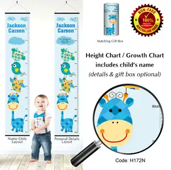 Height Charts - Stacked Birds on Giraffe Blue