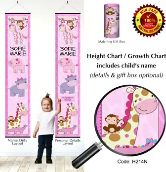 Height Charts - Pink Baby Jungle Animals