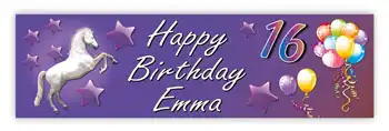 Kids Birthday Banner Horse Purple Theme