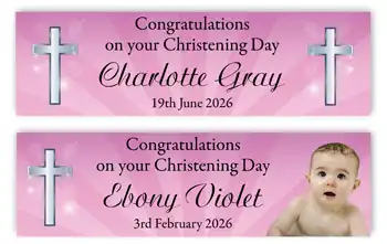 Girls Christening Banner Cross Pink Theme