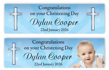 Boys Christening Banner Cross Blue Theme