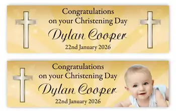 Christening Banner Cross Gold Theme