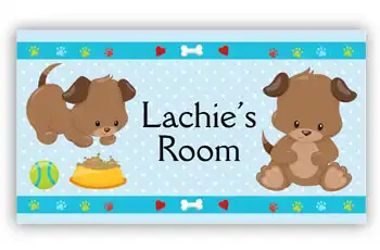 Room Door Sign Puppy Dog Blue Theme