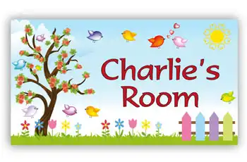 Room Door Sign Spring Birds Theme