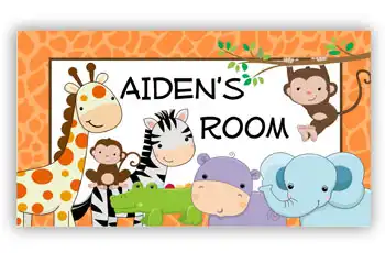 Kids Door Room Sign Jungle Animals Orange Theme