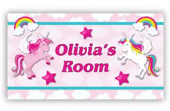 Girls Door Sign Plaque Unicorns and Rainbows