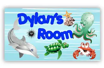 Room Door Sign with Fish in Ocean Theme